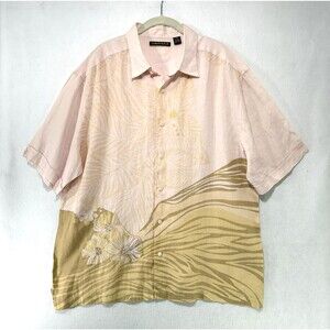 Cubavera Shirt Mens 2XL Pink Beige Linen Floral Hawaiian Camp Button Up Beach